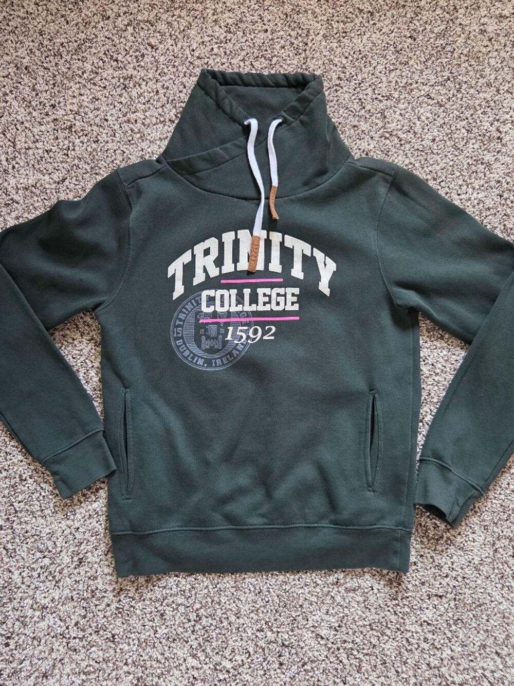 Trinity College Sweatshirt Size Large Green Pullover Funnel Neck Dublin Ireland